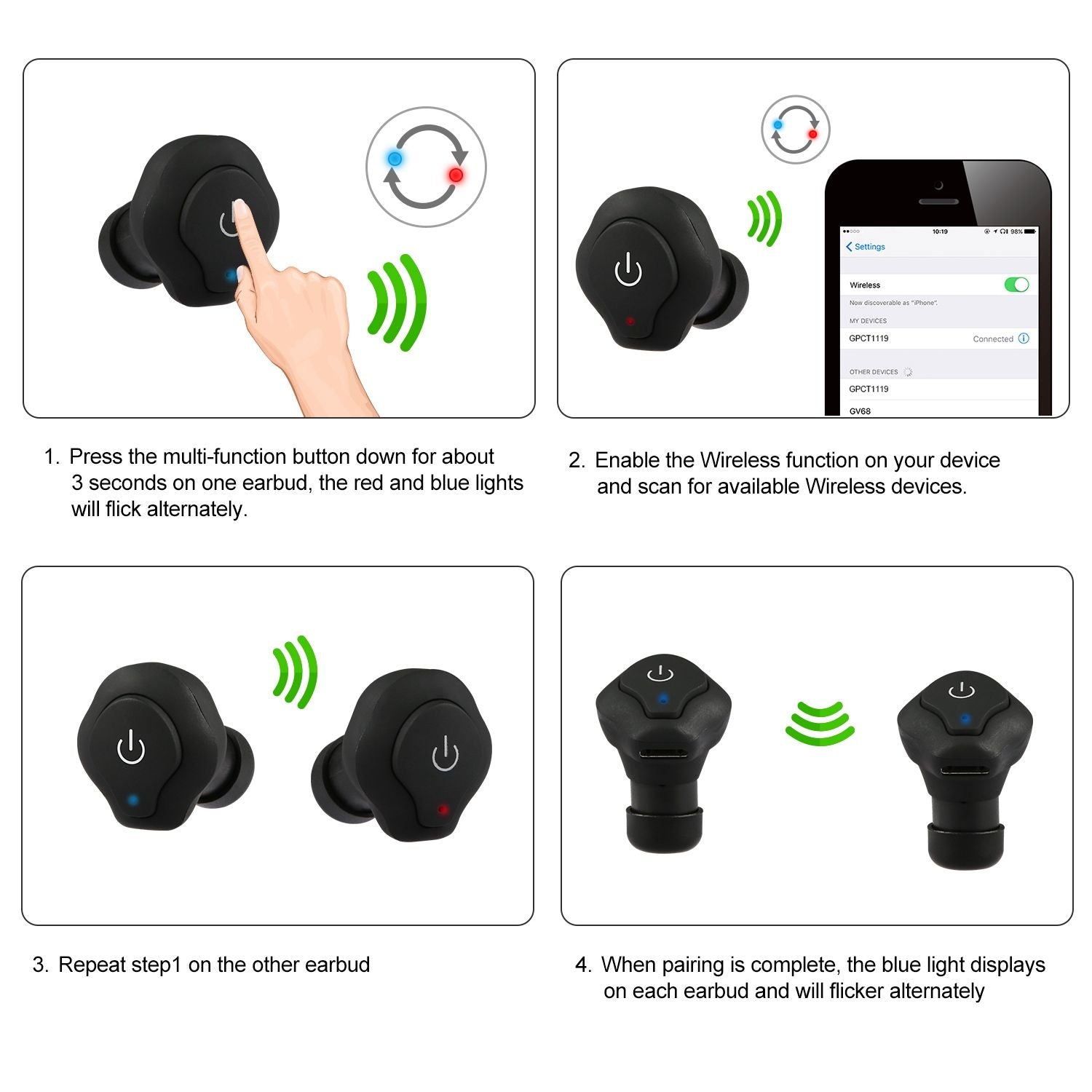 True Wireless Earbuds CSR V4.2 In-ear Stereo Headsets IP44 Waterproof Apt-X TWS Headphones Noise Cancelling - Discount Msrp 