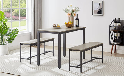 Dining Table Set, Bar Table with 2 Dining Benches, Kitchen Table Counter with Chairs, Industrial for Kitchen Breakfast Table, Living Room, Party Room, Grey and Black,43.3″L x 23.6″W x 29.9″H - Discount Msrp 