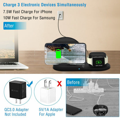 Wireless Charger 10W Fast Charging Station For iPhone Apple iWatch Series 5/4/3/2/1 AirPods - Discount Msrp 