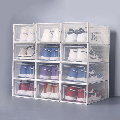 Set of 12 Stackable Clear Plastic Transparent Shoe Storage Box in Home - Discount Msrp 