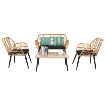 4-Piece Patio Furniture Outdoor Bistro Set, All Weather Rattan Conversation Bistro Loveseat Chair and Table Set for Backyard Balcony Deck - Discount Msrp 