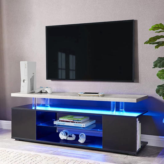 TV Stand for 65 Inch TV LED Gaming Entertainment Center Media Storage Console Table with Large Side Cabinet for Living Room( Black+Gray) - Discount Msrp 