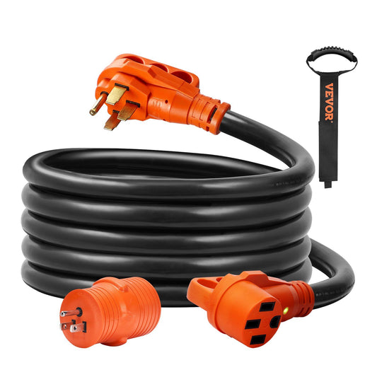 VEVOR 15 ft RV Extension Cord, 50 Amp, Heavy Duty STW RV Power Cord, NEMA 14-50R Female NEMA 14-50P Male Plug, with LED Indicator Handle 15A Adapter, for RVs, trams, generators, campers, ETL Listed - Discount Msrp 