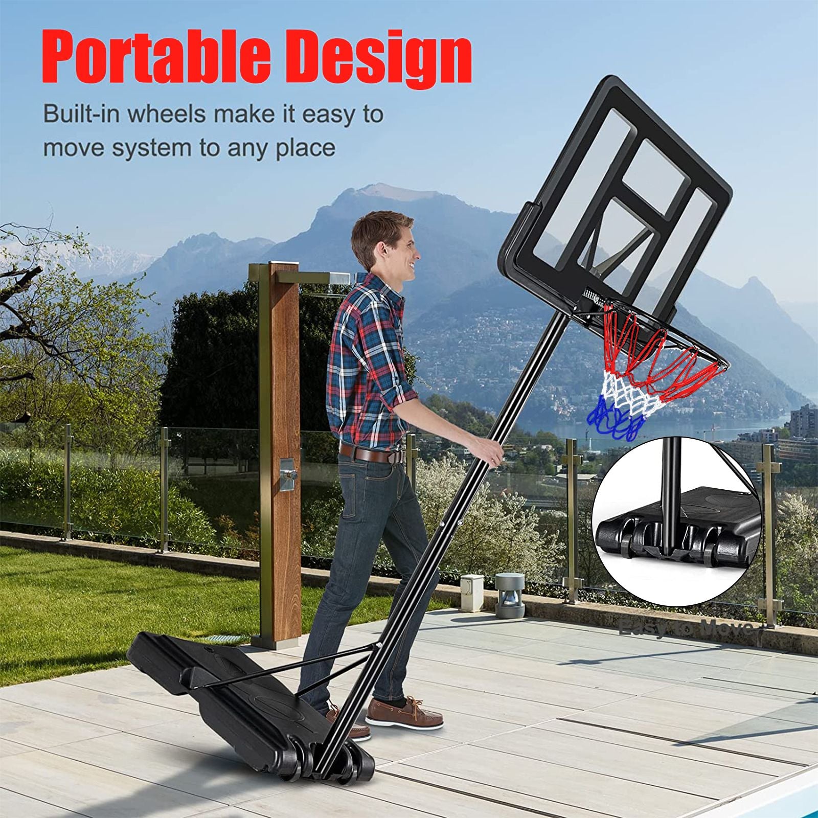 Portable Basketball Hoop Outdoor, 4.25FT-10FT Height Adjustable Basketball Goal, Shatterproof Backboard, Built-in Wheels, Basketball Stand - Discount Msrp 