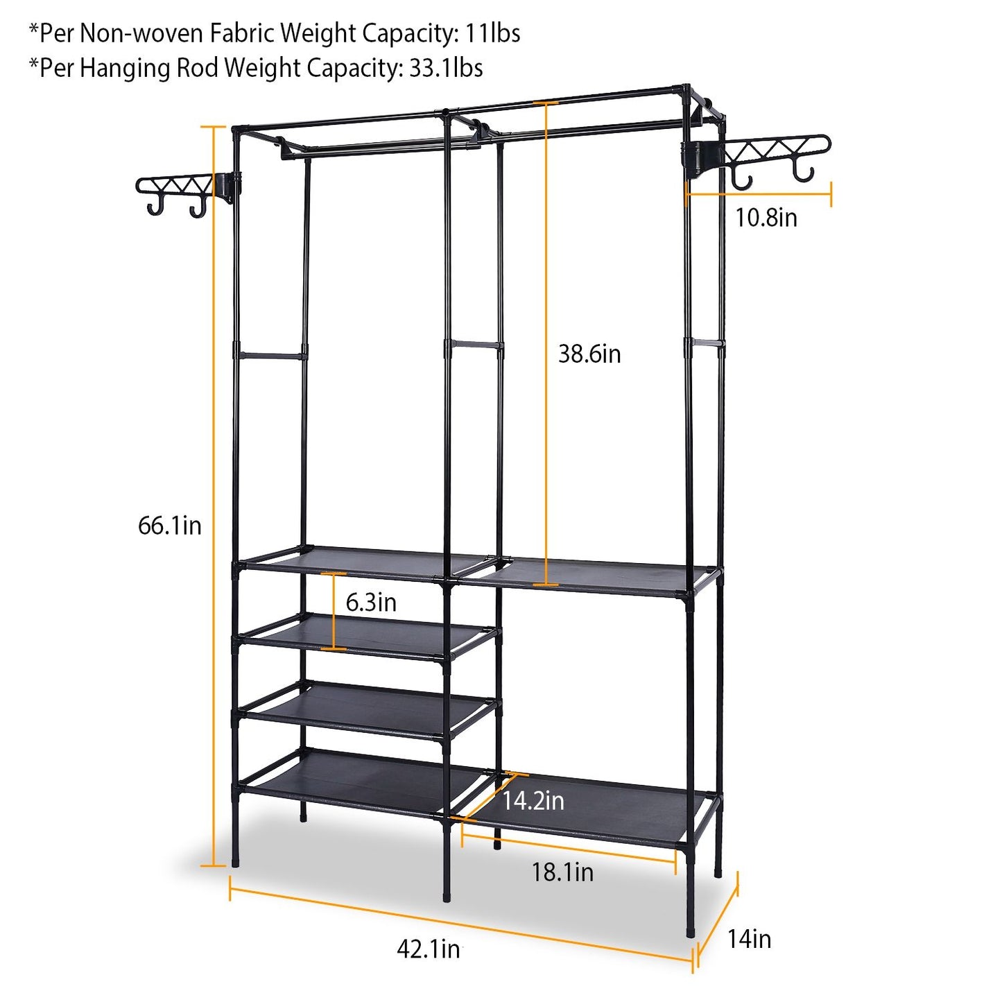 Metal Garment Rack Shoe Clothing Organizer Shelves Freestanding Multifunctional Clothes Wardrobe - Discount Msrp 