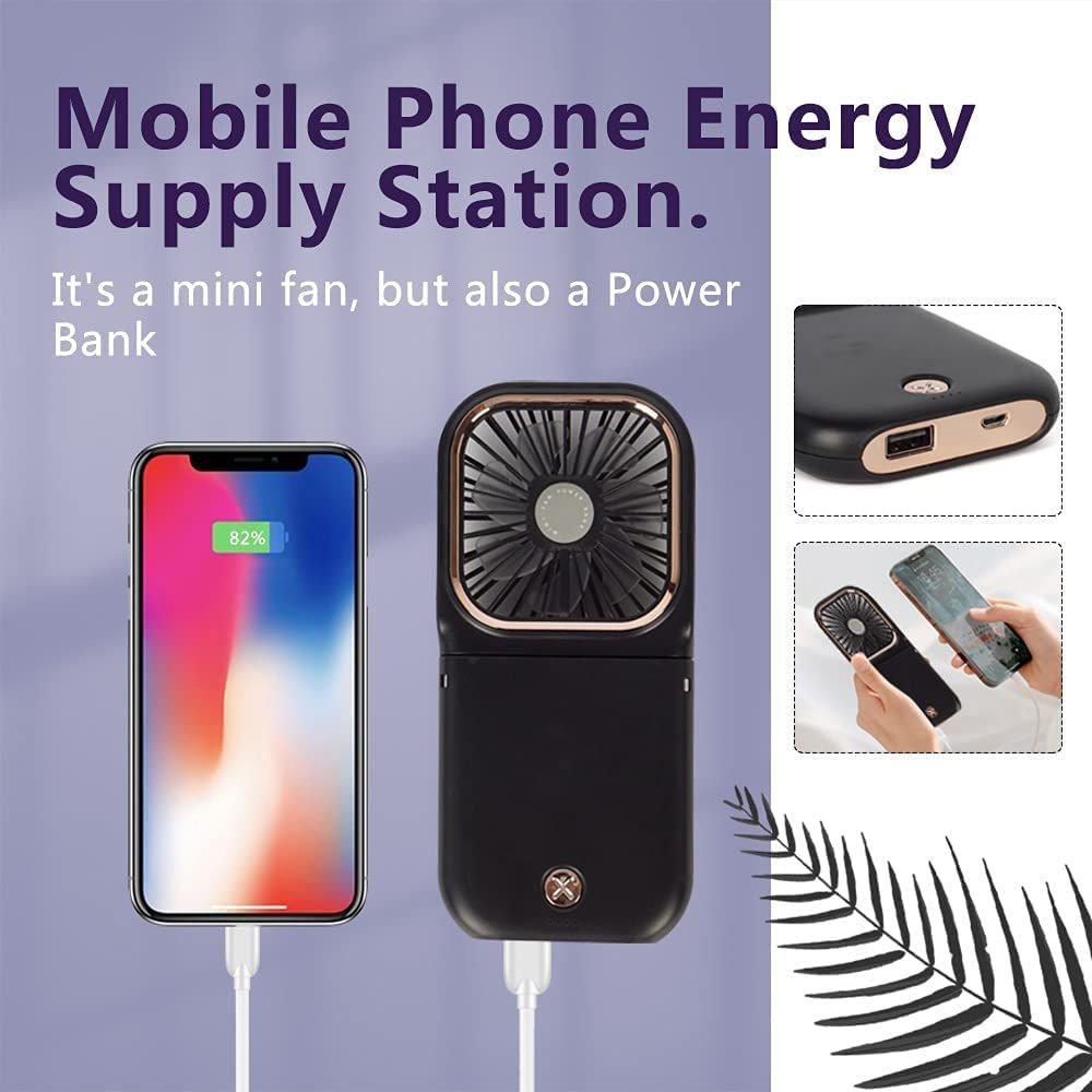 Handheld Portable Fan; Rechargeable Power Bank USB Mini Fan; Small Personal Fan With 3 Speeds; 3000 MAh Battery Operated Foldable Desk Fan; Neck Fan With Lanyard - Discount Msrp 