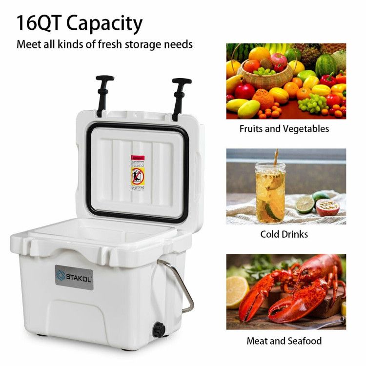16 Quart 24-Can Capacity Portable Insulated Ice Cooler with 2 Cup Holders - Discount Msrp 