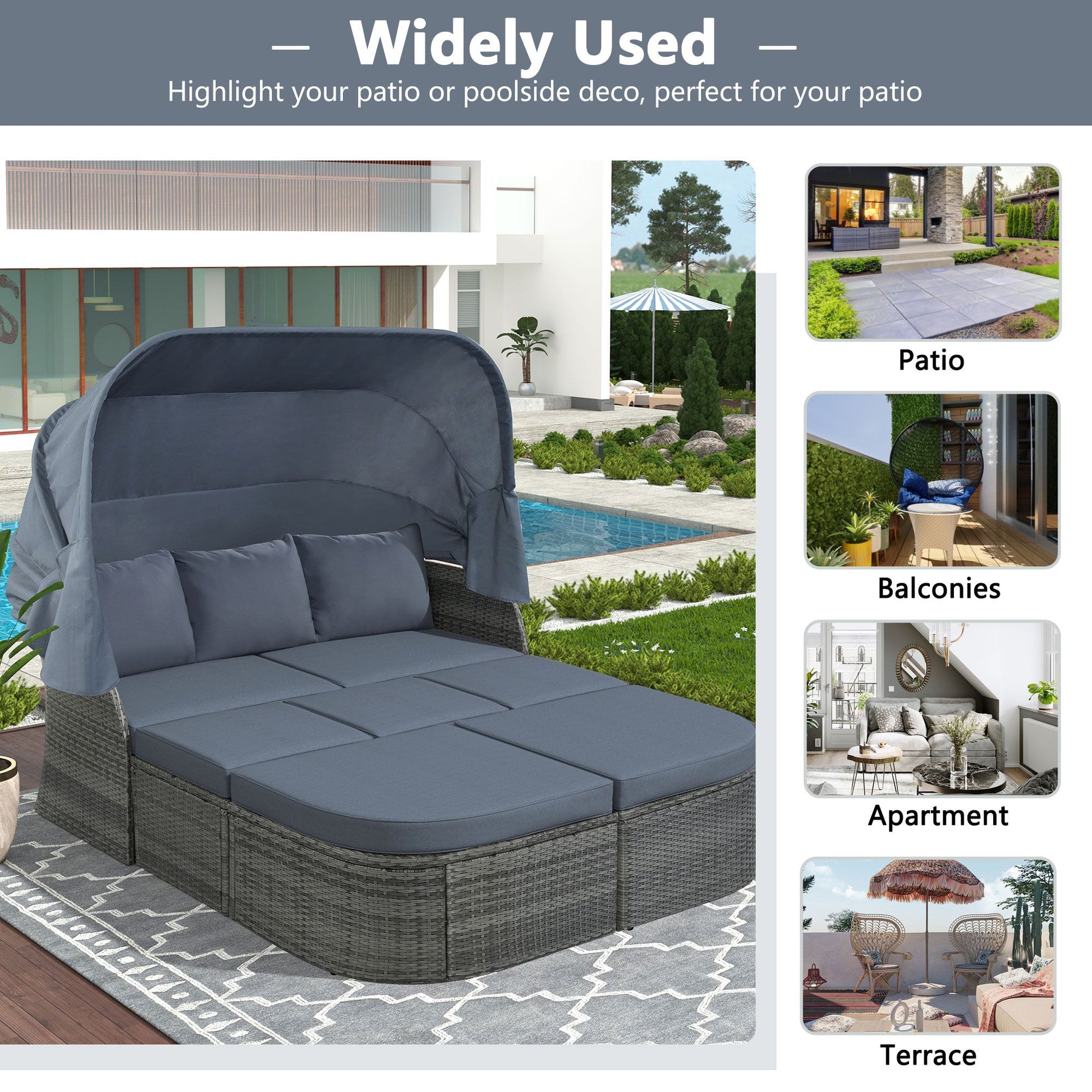 Outdoor Patio Furniture Set Daybed Sunbed with Retractable Canopy Conversation Set Wicker Furniture - Discount Msrp 