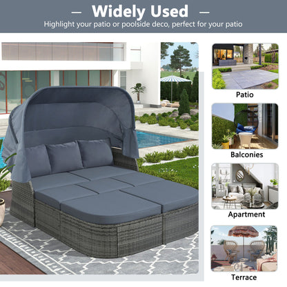Outdoor Patio Furniture Set Daybed Sunbed with Retractable Canopy Conversation Set Wicker Furniture - Discount Msrp 