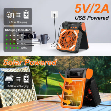 Solar Camping Fan With LED Lantern 5200mAh Rechargeable Battery Operated Portable Fan with Emergency Power Bank 4 Wind Speeds 3 Light Modes 3 Timers for Hiking Fishing Travel GPCT5319 - Discount Msrp 