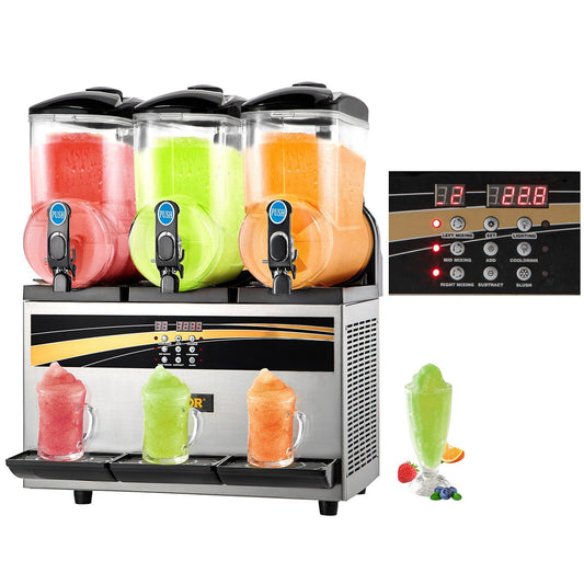 VEVOR Commercial Slushy Machine, 3x15L Tank Commercial Margarita Maker, 1200W Stainless Steel Frozen Drink Machine, Temperature Adjustment 26.6°F to 28.4°F, Perfect for Restaurants Cafes Bars - Discount Msrp 