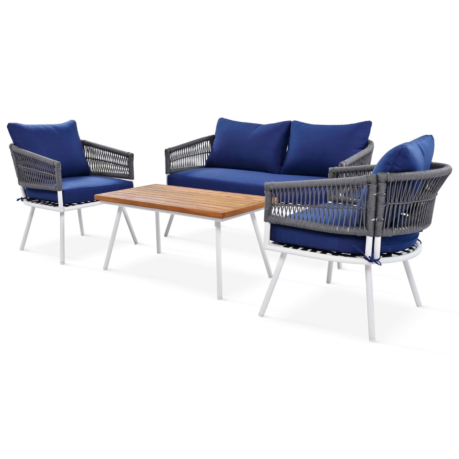 4-Piece Patio Furniture Set, Outdoor Furniture with Acacia Wood Table, Patio Conversation Set with Deep Seating & Thick Cushion for Backyard Porch Balcony - Discount Msrp 