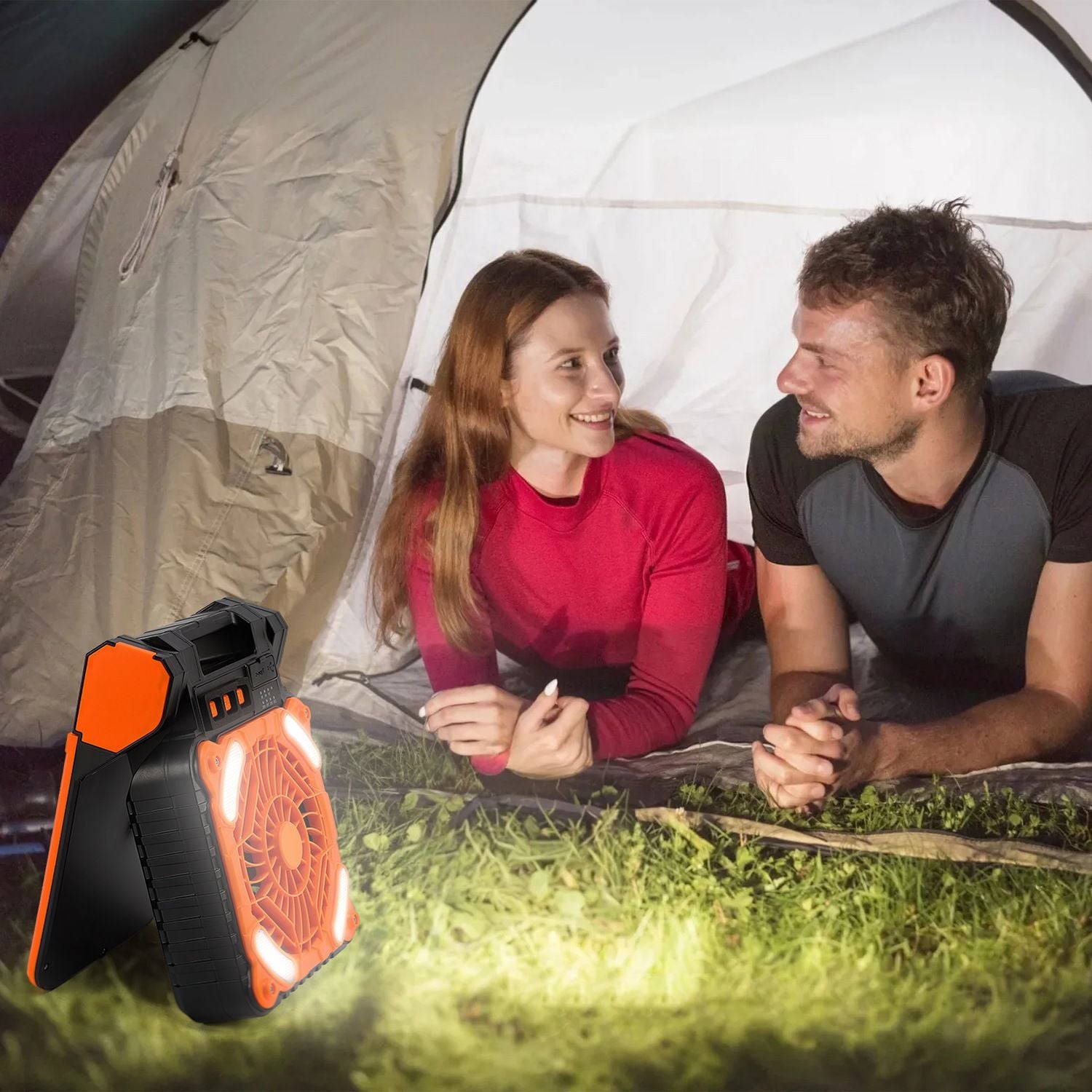 Solar Camping Fan With LED Lantern 5200mAh Rechargeable Battery Operated Portable Fan with Emergency Power Bank 4 Wind Speeds 3 Light Modes 3 Timers for Hiking Fishing Travel GPCT5319 - Discount Msrp 