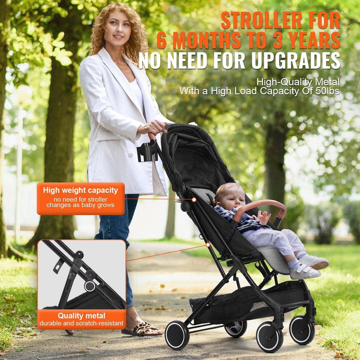 VEVOR Standard Baby Infant Stroller, Toddler Stroller with 95°-150° Adjustable Backrest & & 0/90°Adjustable Footrest & One-click Folding, Newborn Stroller with Cup Holder and Carry Bag, Black - Discount Msrp 