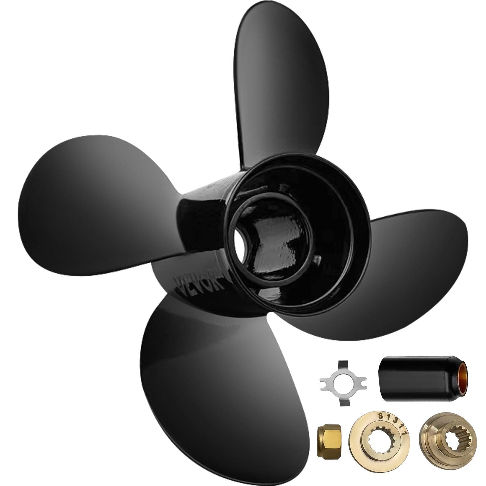 VEVOR Outboard Propeller, Replace for OEM 48-8M8026630, 4-Blade 10.3\" x 13\" Aluminum Boat Propeller, Compatible with Mercury Mariner 25HP Bigfoot/Command Thrust 60Hp Outboard, 13 Tooth Splines, RH - Discount Msrp 