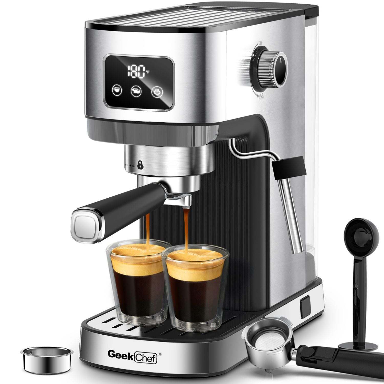 Geek Chef Espresso Machine, Cappuccino & Latte Machine with ESE POD Filter & Milk Frother Steam Wand, Accurate Temperature & Time Control, Compact Coffee Machine for Home,Stainless Steel - Discount Msrp 