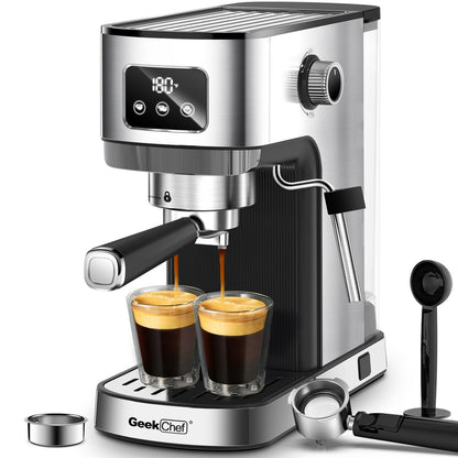Geek Chef Espresso Machine, Cappuccino & Latte Machine with ESE POD Filter & Milk Frother Steam Wand, Accurate Temperature & Time Control, Compact Coffee Machine for Home,Stainless Steel - Discount Msrp 