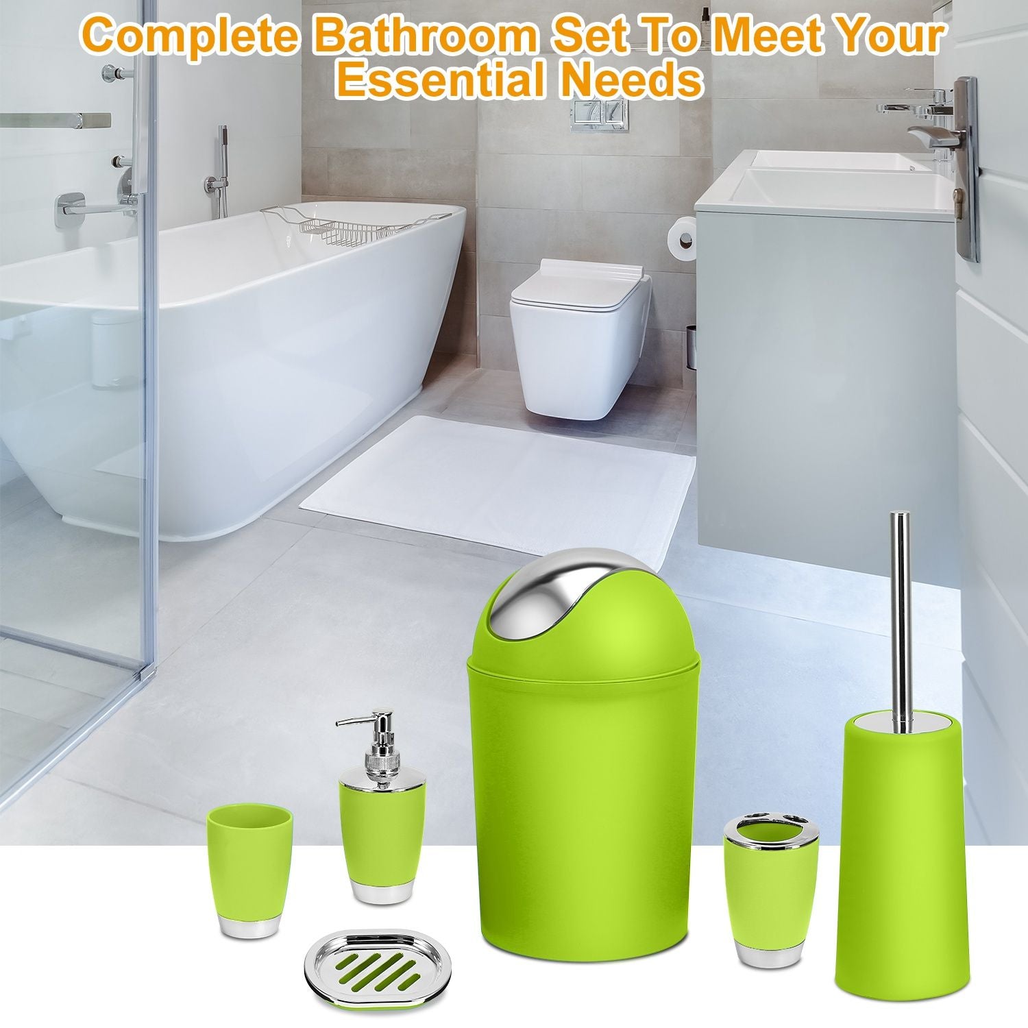 Bathroom Accessories Set 6 Pcs Bathroom Set Ensemble Complete Soap Dispenser Toothbrush Holder - Discount Msrp 