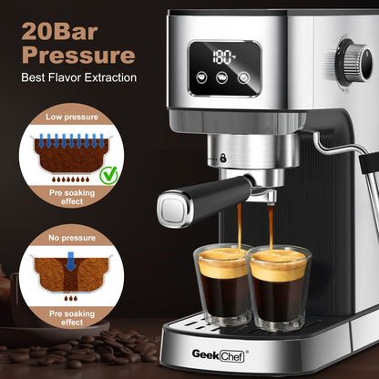 Geek Chef Espresso Machine, Cappuccino & Latte Machine with ESE POD Filter & Milk Frother Steam Wand, Accurate Temperature & Time Control, Compact Coffee Machine for Home,Stainless Steel - Discount Msrp 