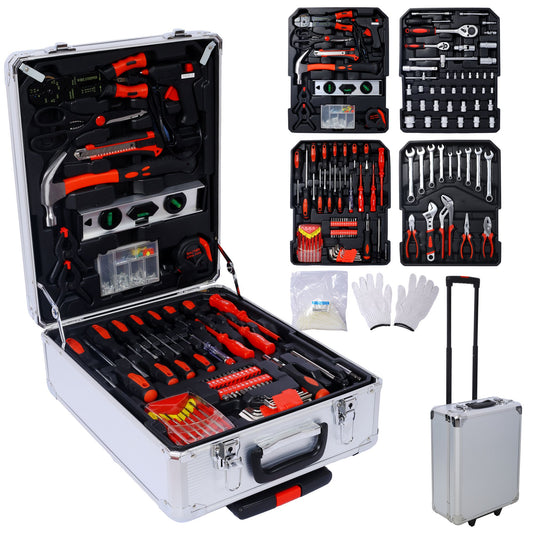 899pcs Home Repair Tool Set Kit for Men, Toolbox Storage Case with 4 Drawers, General Household Tool Kit with Rolling Tool Box, Tool Set Kit for Maintenance, Garden, Homeowner, Handyman ,silver case - Discount Msrp 