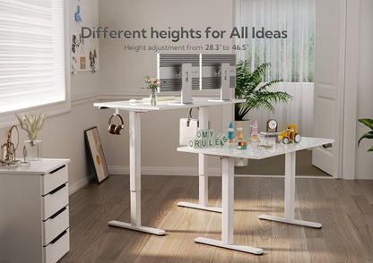 48 Inch Electric White Glass Standing Desk, Adjustable Height ,Quick Install Home Office Computer Desk, Stand Up Desk, - Discount Msrp 