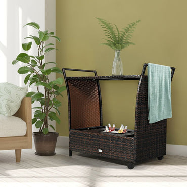 Patio Rattan Bar Serving Cart with Glass Top and Handle - Discount Msrp 