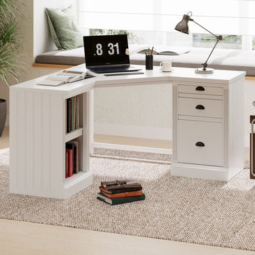 57.68" Modern L Shaped Executive Desk with 2 Storage Cabinets and 3 Drawers,Corner Writing Desk,Office Desk Furniture,Computer Desks with Depth Workstation for Home Office,Living room,White - Discount Msrp 