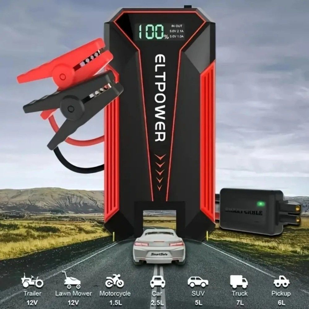 20000mAh Car Battery Jump Starter with Dual USB Quick Charge and LED Light Red - Discount Msrp 