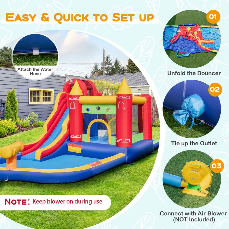 9-in-1 Inflatable Bounce Castle with Water Slide and Splash Pool without Blower - Discount Msrp 
