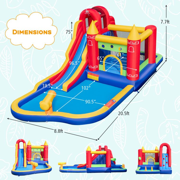 9-in-1 Inflatable Bounce Castle with Water Slide and Splash Pool without Blower - Discount Msrp 