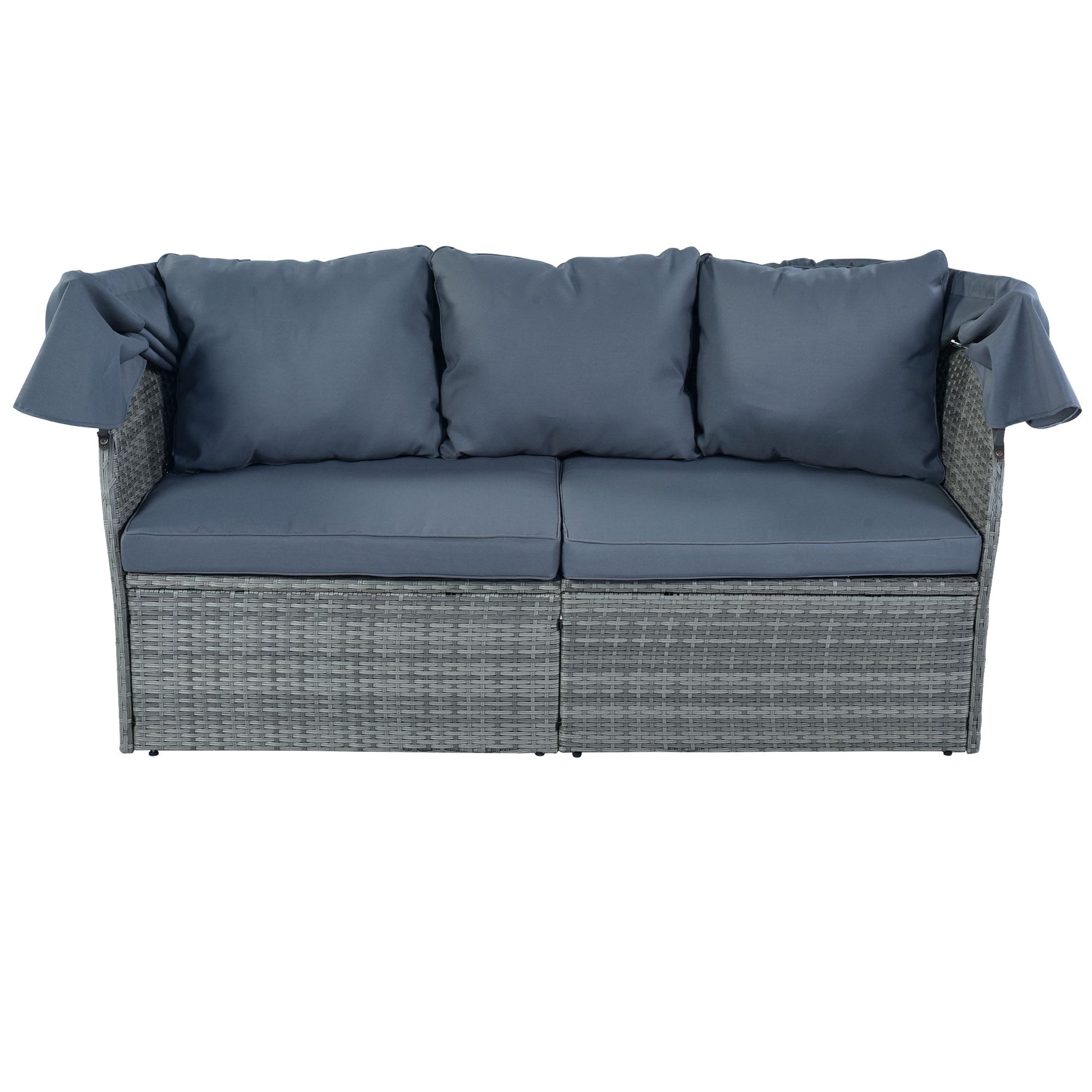 Outdoor Patio Furniture Set Daybed Sunbed with Retractable Canopy Conversation Set Wicker Furniture - Discount Msrp 