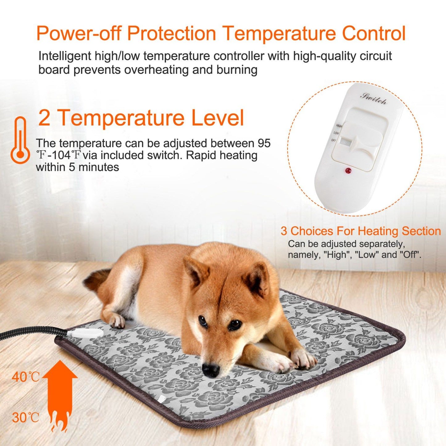 Pet Heating Pad Dog Cat Electric Heating Mat Waterproof Adjustable Warming Blanket - Discount Msrp 