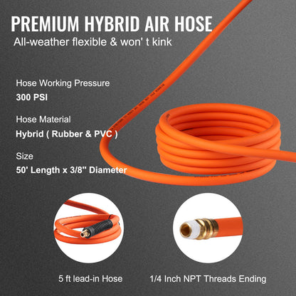 VEVOR Retractable Air Hose Reel, 3/8 IN x 50 FT Hybrid Air Hose Max 300PSI, Air Compressor Hose Reel with 5 ft Lead in, Ceiling / Wall Mount Enclosed Air Reel, 180° Swivel Mount - Discount Msrp 