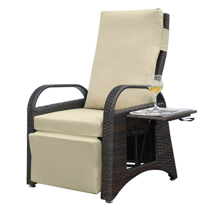 Outdoor Adjustable Wicker Recliner with Flip Table - Discount Msrp 