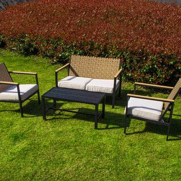 4 Pieces Metal Patio Furniture Set, Hand-Made Drawstring Outdoor Patio Conversation Sets Outside loveseat with Soft Cushion for Garden, Backyard, Porch, Poolside - Discount Msrp 