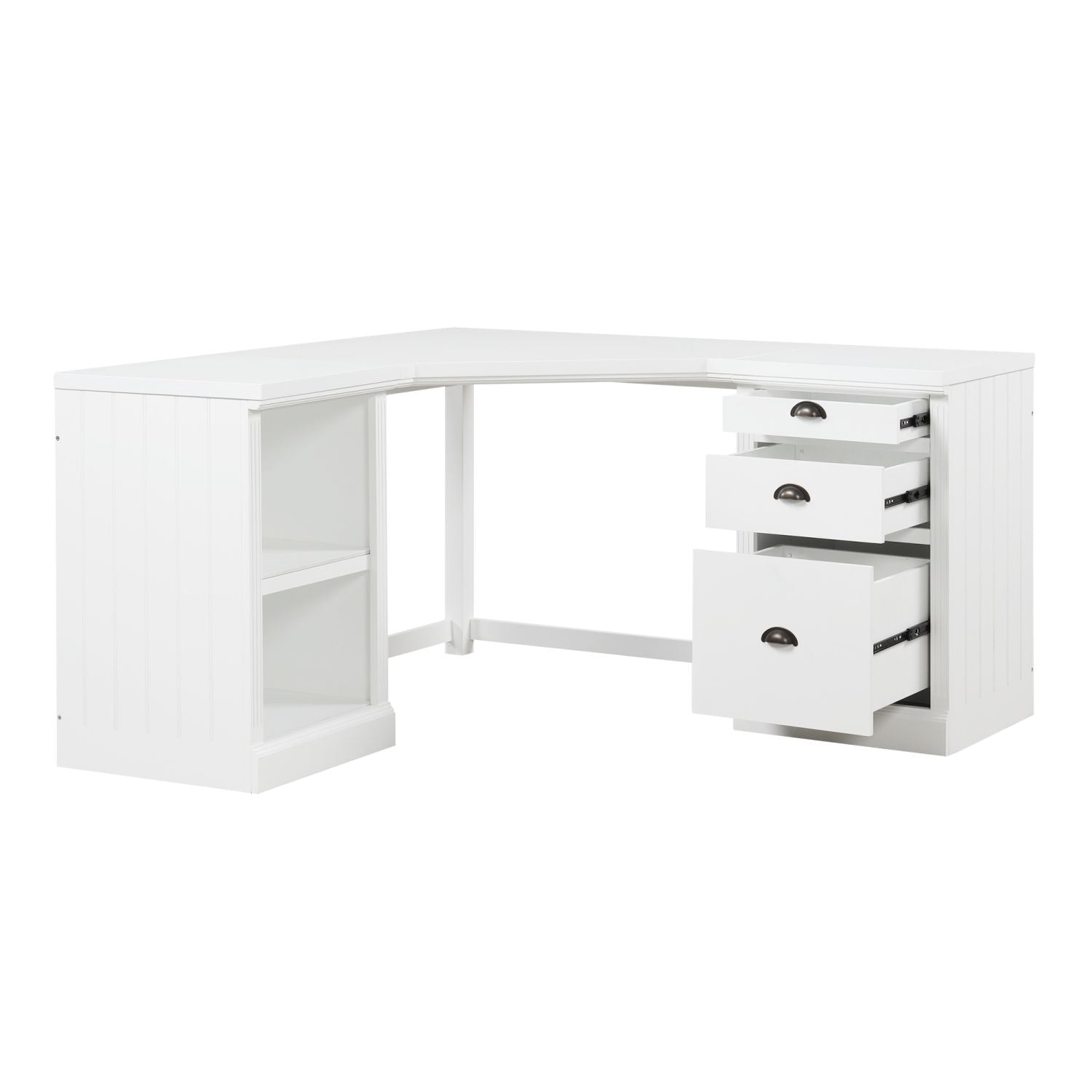 57.68" Modern L Shaped Executive Desk with 2 Storage Cabinets and 3 Drawers,Corner Writing Desk,Office Desk Furniture,Computer Desks with Depth Workstation for Home Office,Living room,White - Discount Msrp 