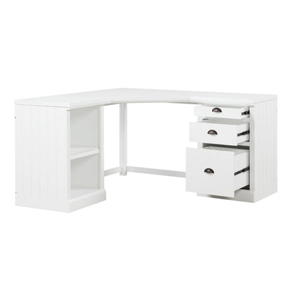 57.68" Modern L Shaped Executive Desk with 2 Storage Cabinets and 3 Drawers,Corner Writing Desk,Office Desk Furniture,Computer Desks with Depth Workstation for Home Office,Living room,White - Discount Msrp 