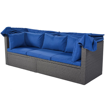 Outdoor Patio Rectangle Daybed with Retractable Canopy, Wicker Furniture Sectional Seating with Washable Cushions, Backyard, Porch - Discount Msrp 