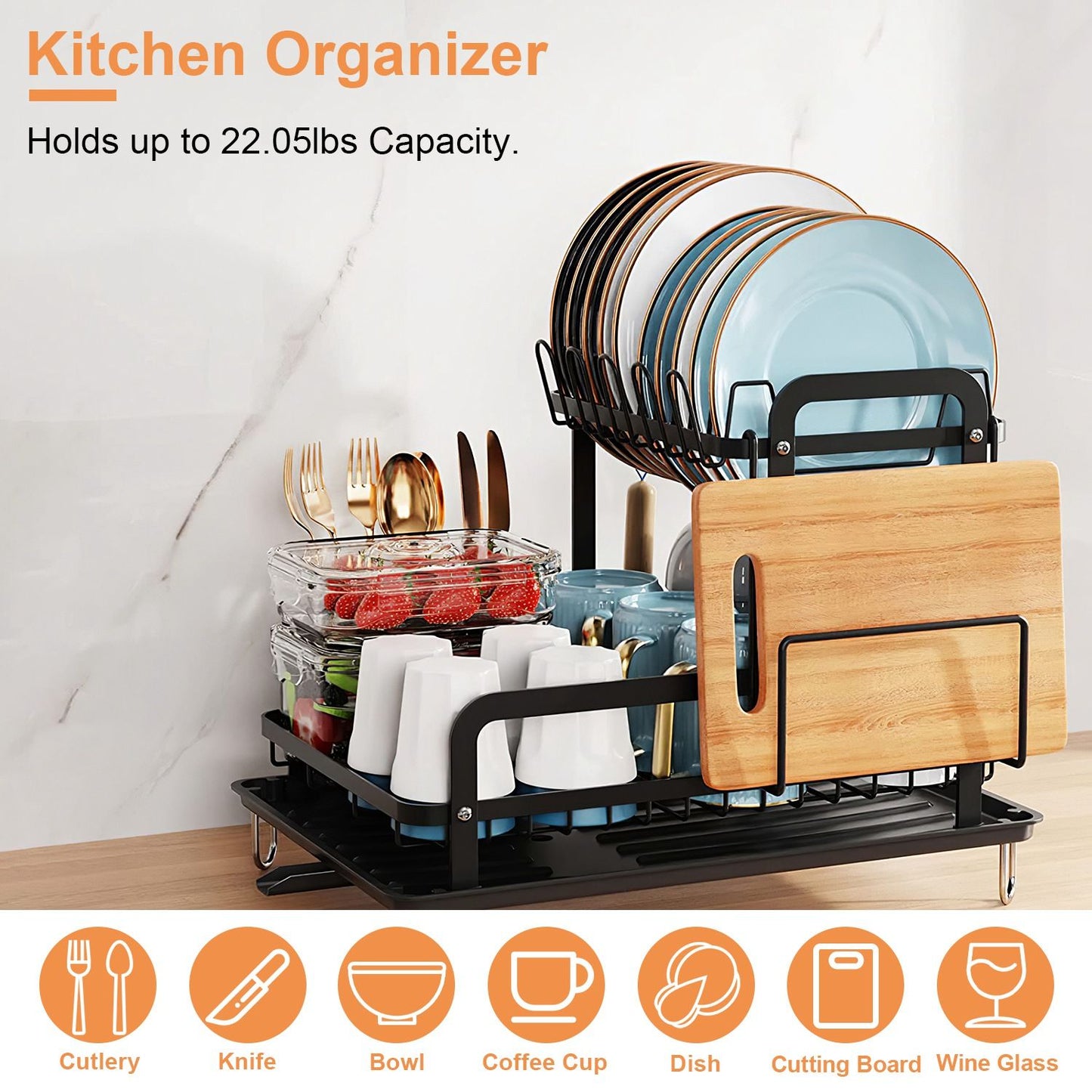 2-Tier Dish Drying Rack for Kitchen Counter Space Saving Rustproof Dish Rack with Drainboard Detachable Kitchen Drainer Organizer Set - Discount Msrp 