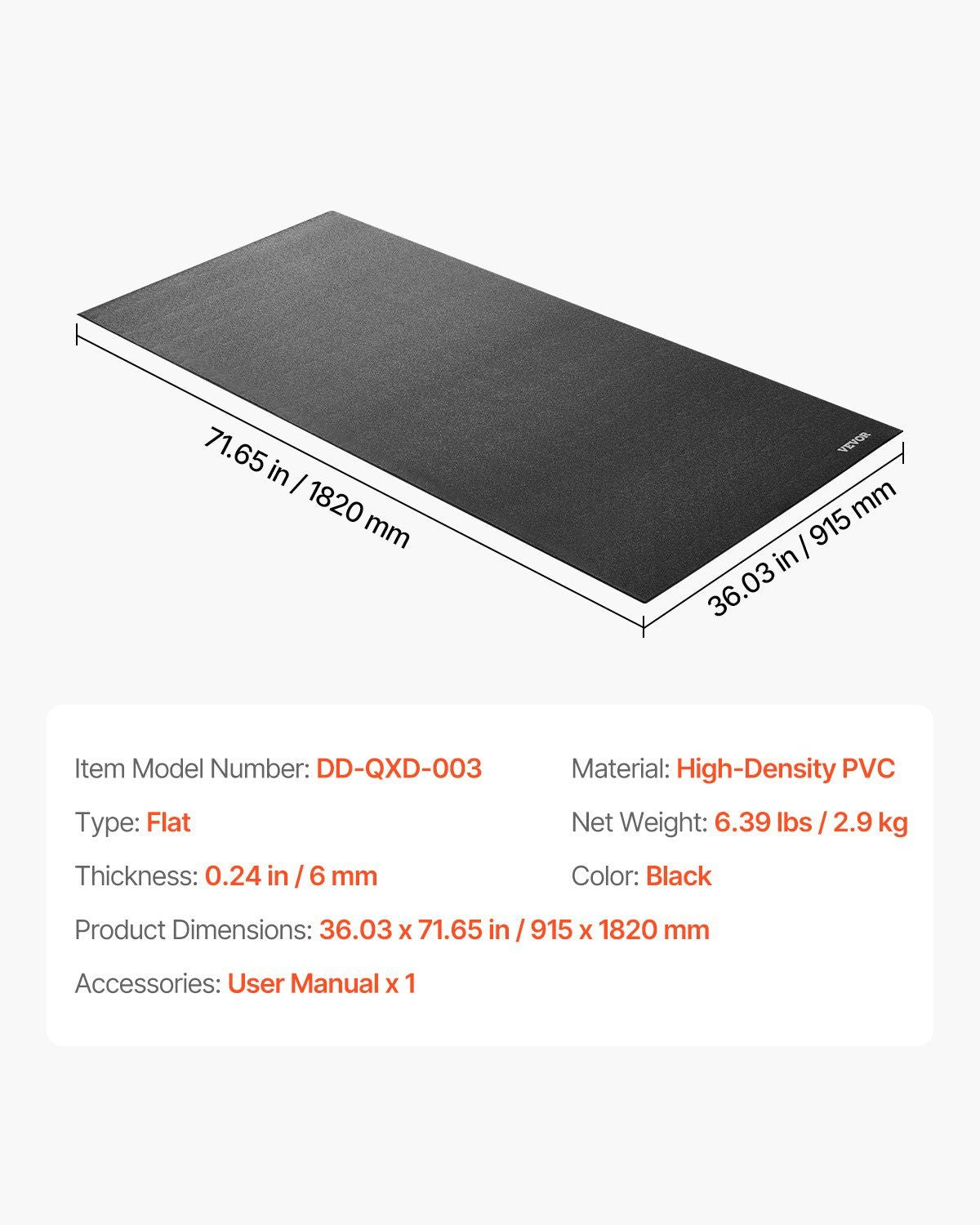 Treadmill Mat for Carpet Floor 1/4" Thick 36"x72" Exercise Equipment Mat - Discount Msrp 