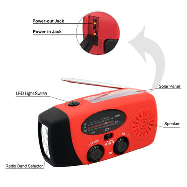 Multifunctional Hand Radio Solar Crank Dynamo Powered AM/FM/WB/NOAA Weather Radio Use Emergency LED Flashlight and Power Bank - Discount Msrp 