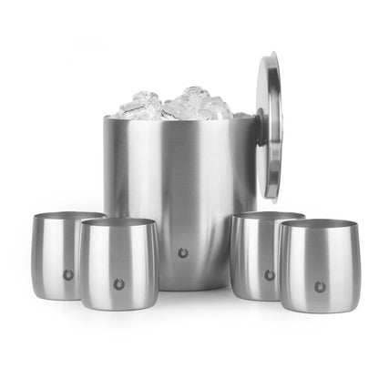 Stainless Steel Ice Bucket with Rocks Glass Set, Steel - Discount Msrp 