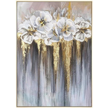 Foil golden flowers hand painted oil painting on canvas abstract large painting wall picture for home office decor - Discount Msrp 