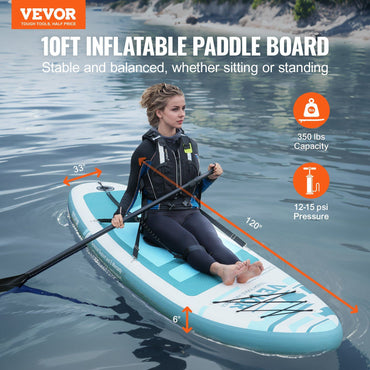 VEVOR Inflatable Stand Up Paddle Board, 10' x 33" x 6" Wide SUP Paddleboard with Removable Kayak Seat, Board Accessories, Pump, Paddle, Fin, Backpack, Ankle Leash, and Repair Kit, for Youth & Adults - Discount Msrp 
