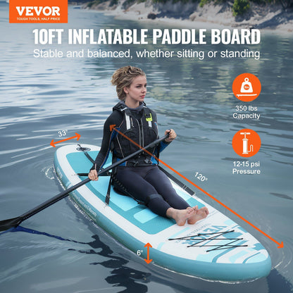 VEVOR Inflatable Stand Up Paddle Board, 10' x 33" x 6" Wide SUP Paddleboard with Removable Kayak Seat, Board Accessories, Pump, Paddle, Fin, Backpack, Ankle Leash, and Repair Kit, for Youth & Adults - Discount Msrp 