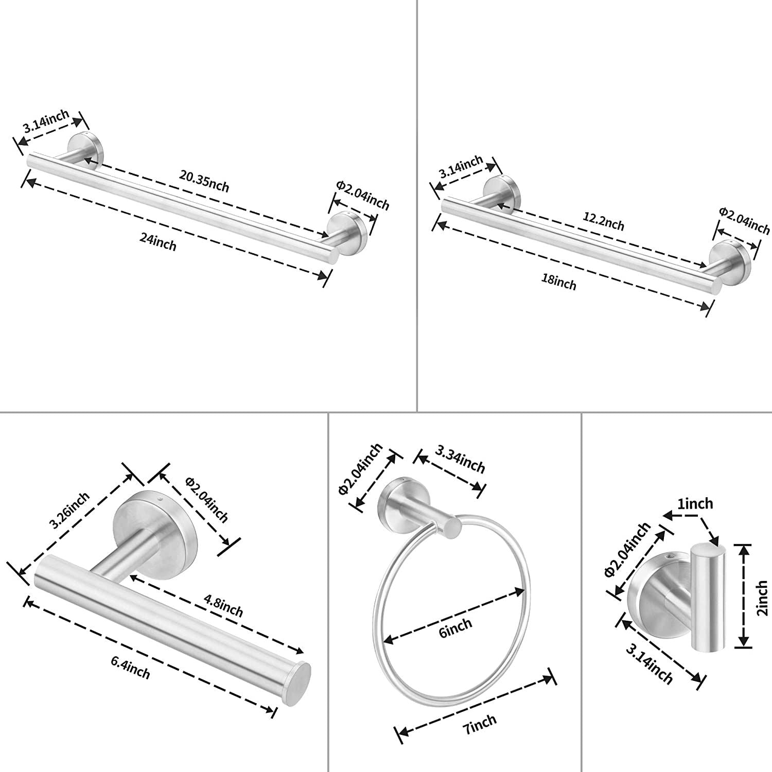 6 Piece Stainless Steel Bathroom Towel Rack Set Wall Mount RT - Discount Msrp 