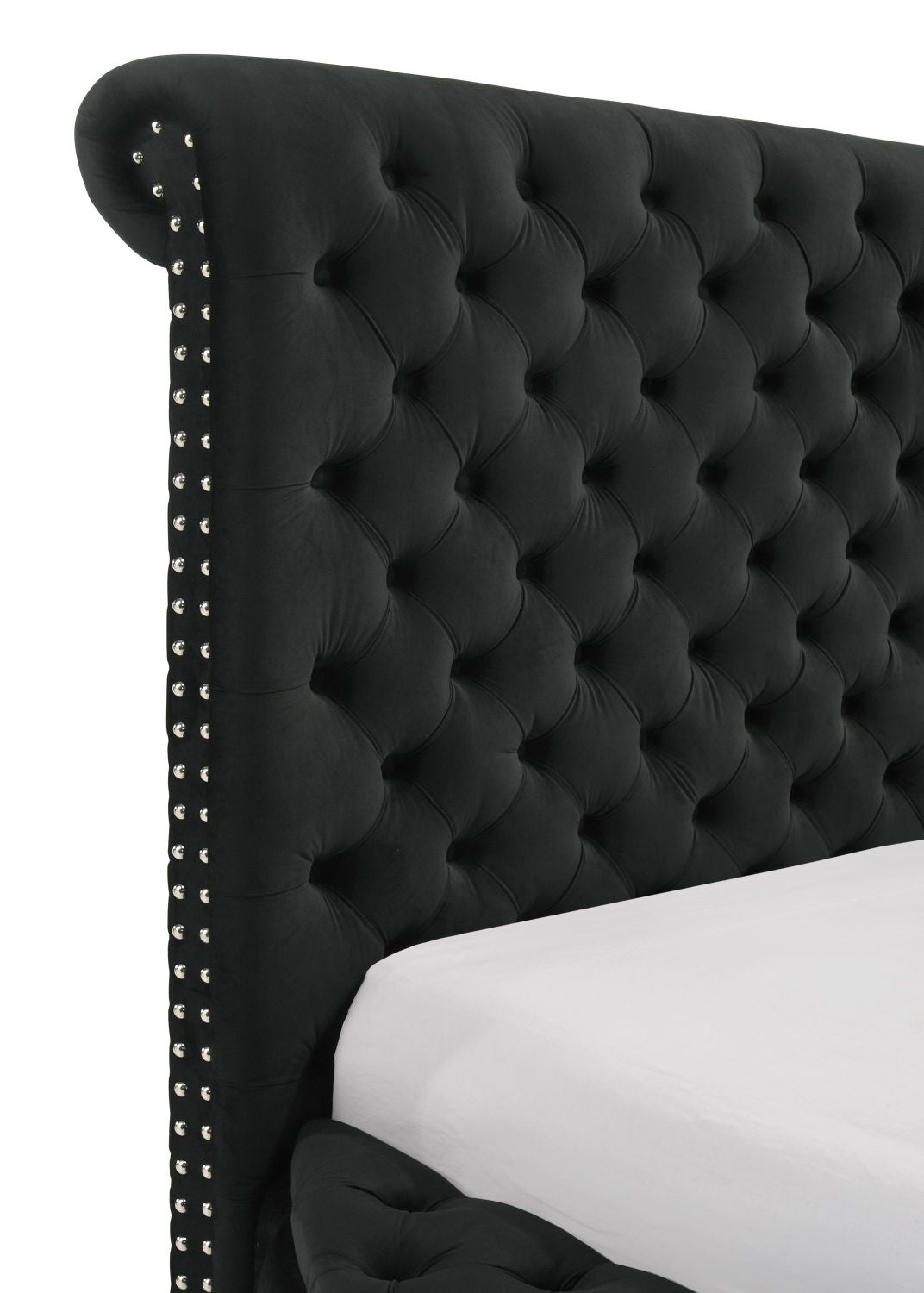 Luxurious 1pc Glam King Size Tufted Headboard Upholstered Storage Round Bed Black Footboard Storage Wooden Bedroom Furniture - Discount Msrp 