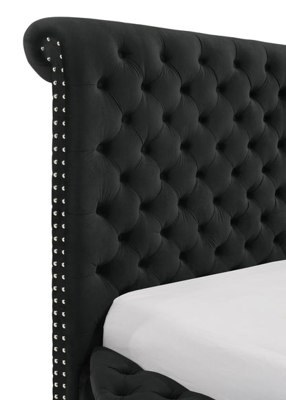 Luxurious 1pc Glam King Size Tufted Headboard Upholstered Storage Round Bed Black Footboard Storage Wooden Bedroom Furniture - Discount Msrp 