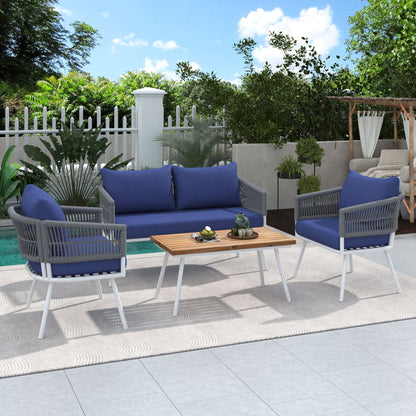 4-Piece Patio Furniture Set, Outdoor Furniture with Acacia Wood Table, Patio Conversation Set with Deep Seating & Thick Cushion for Backyard Porch Balcony - Discount Msrp 