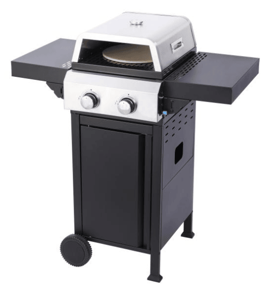 2-Burner Propane Gas BBQ Grill, Pizza Box, 24600BTU Output With Wire Enamel Cooking Grids For Outdoor Barbecue, Foldable Side Table, Hanging Basket, Stainless Steel - Discount Msrp 